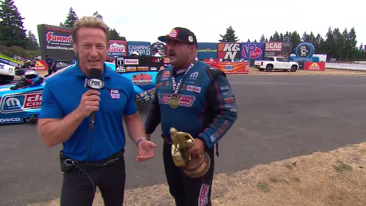Dragzine frame of Matt Hagan's winner interview