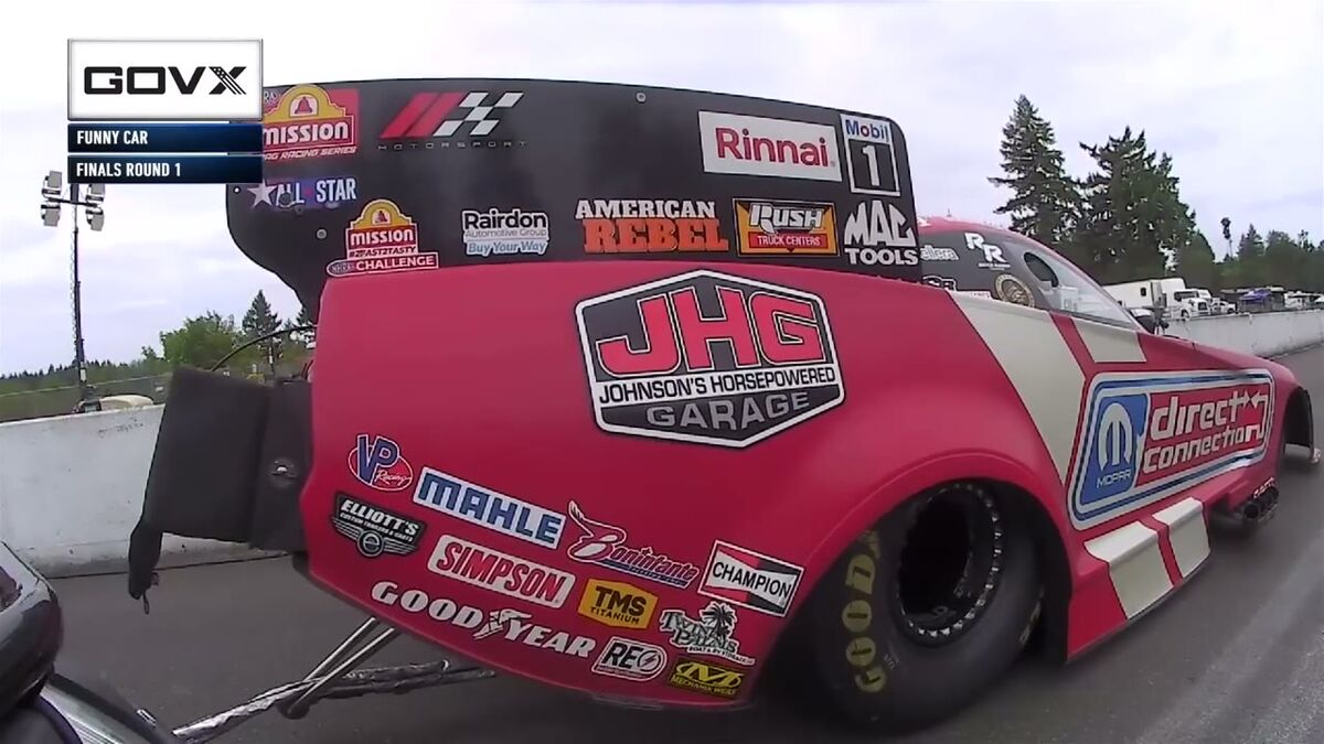 FOX broadcast frame of Matt Hagan's Funny Car